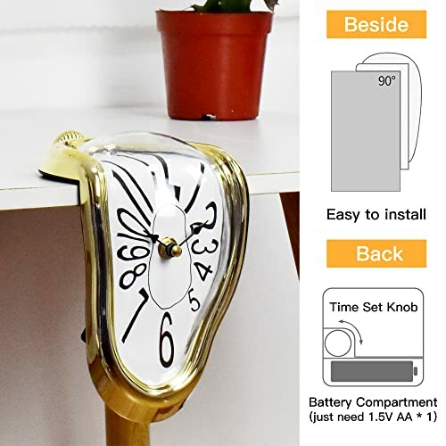 Melting clock on the edge of a shelf with installation guide