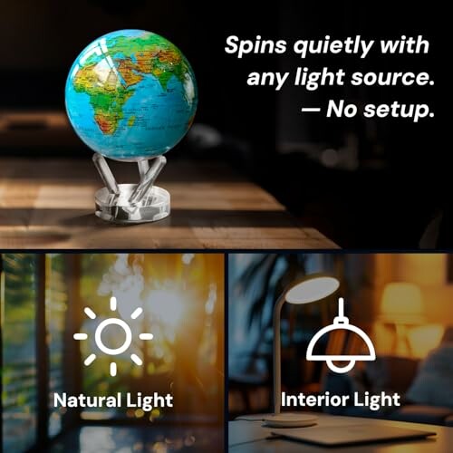 Globe spinning with natural and interior light sources.