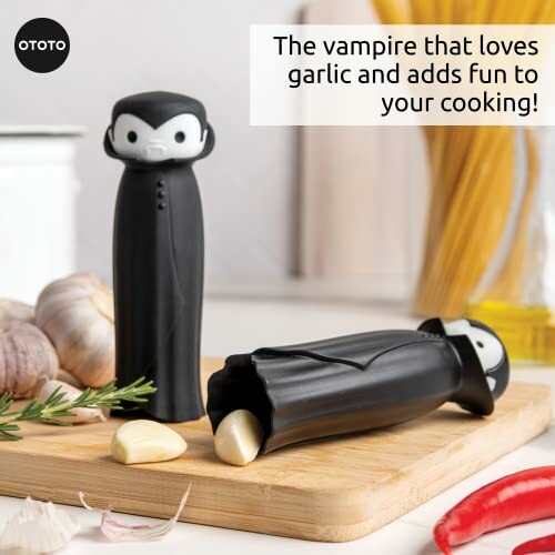 Vampire-themed garlic keeper in a kitchen setting.