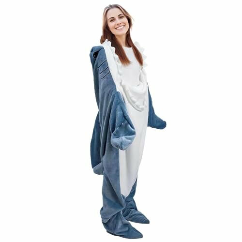 Woman wearing a shark costume